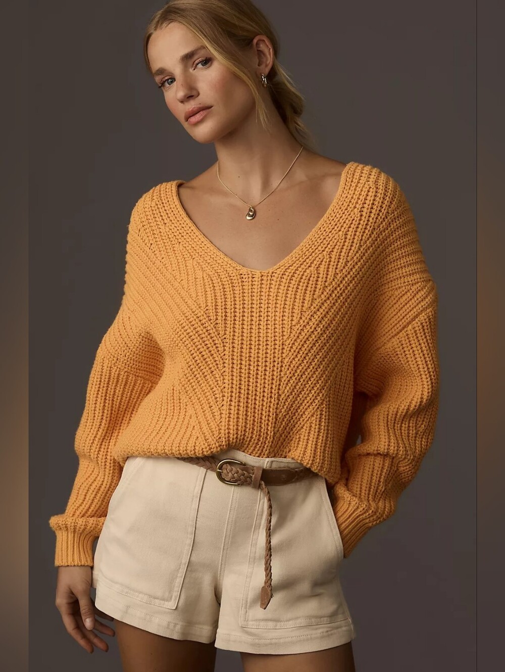 Anthropologie Maeve Marigold Chunky V-Neck Knit Sweater Small